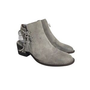 Born Shoes Womens Size 8M Gray Suede Booties Leather Upper Tassel Western F25922